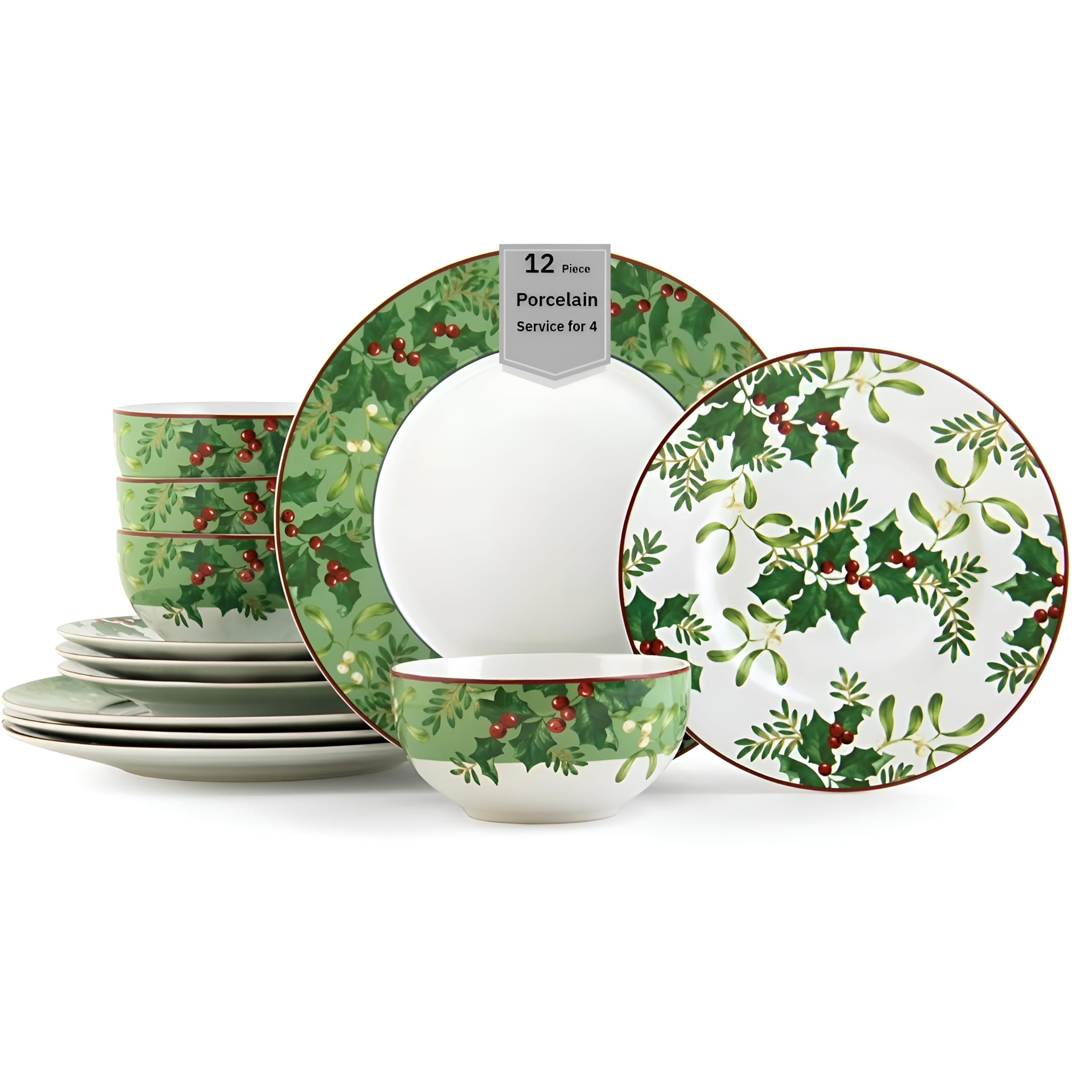 Amazon.com | 222 Fifth Christmas Foliage 12-Piece Porcelain